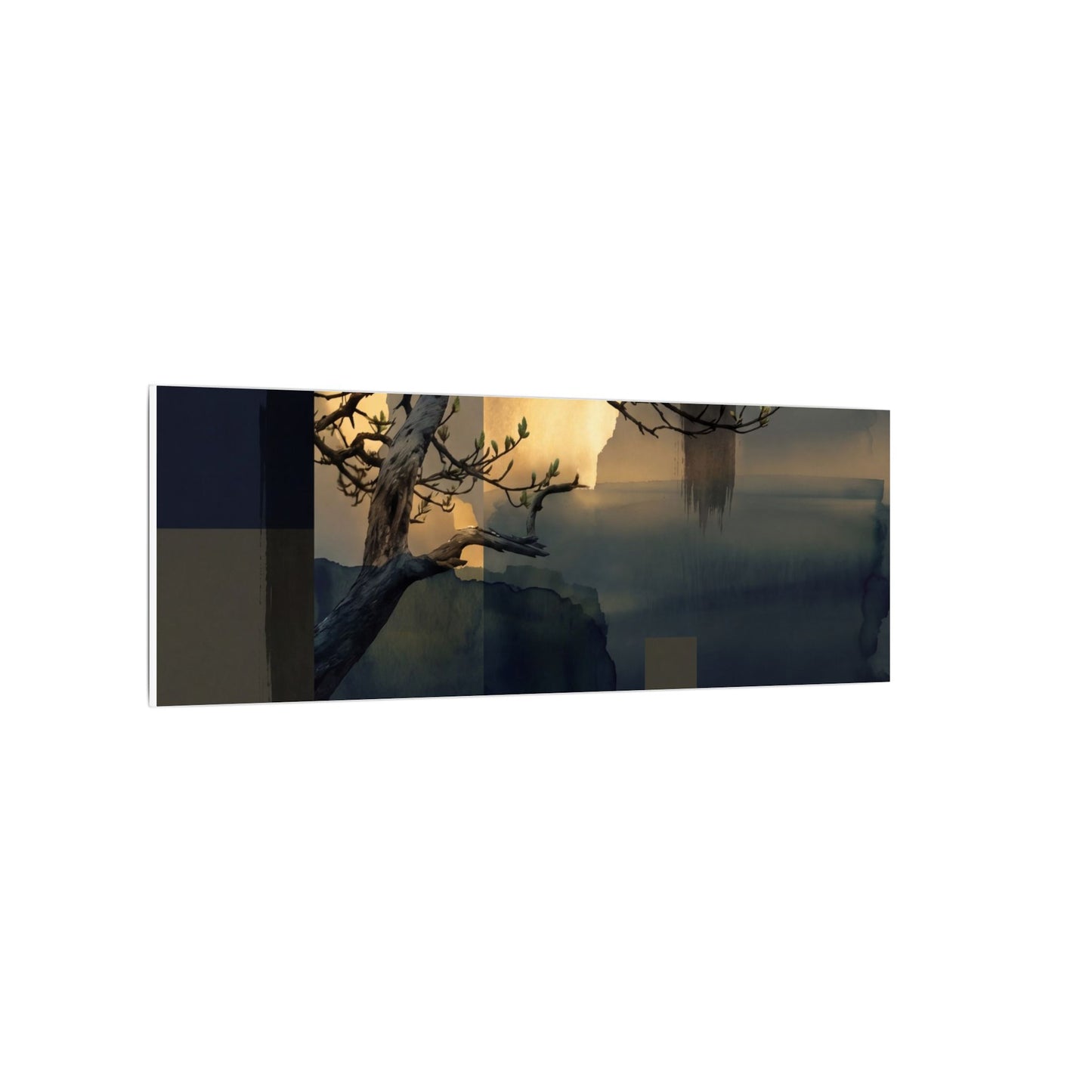 Golden Hour Pine Tree Canvas Art - Dark Japandi Kanso