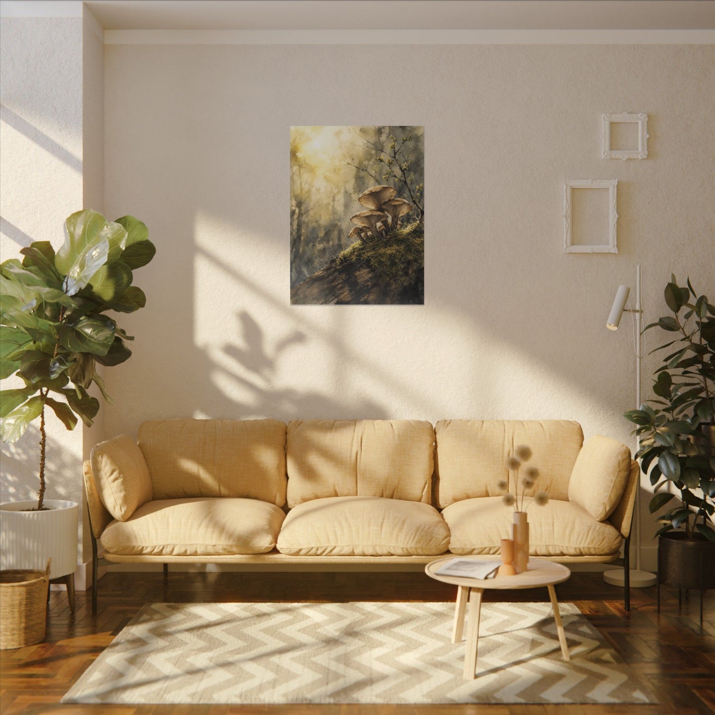 Wild Mushrooms Canvas Art | Spring Japandi Watercolor Art