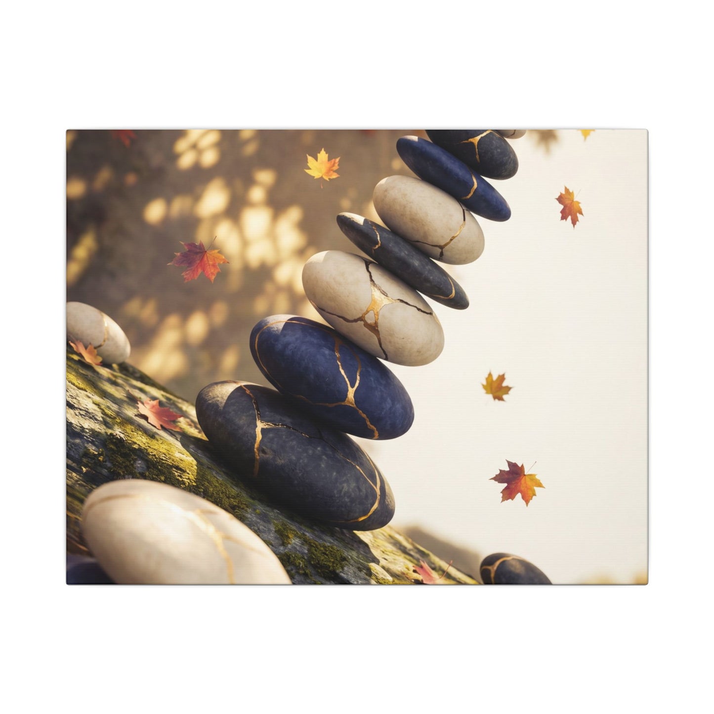 Ma River Stones Canvas Art - Kintsugi Gold Vein Art Print