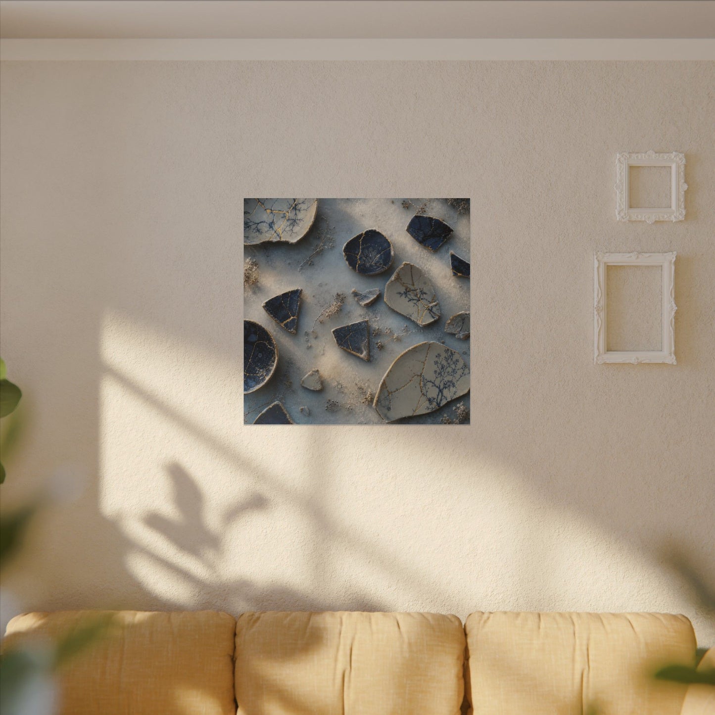 Broken Pottery Canvas Art | Winter Kintsugi Gold Vein Art