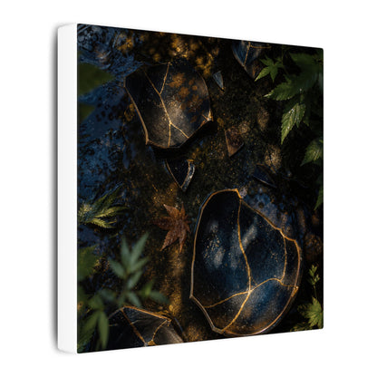 Dark Japandi Broken Pottery in Dappled | Shadow Zen Canvas Art