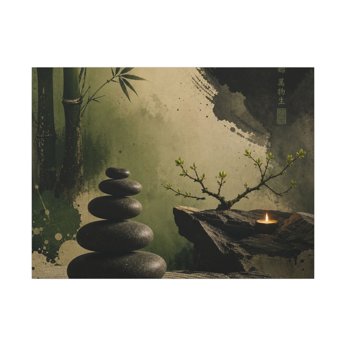 River Stones Spring Canvas Art | Zen Contemplative Design