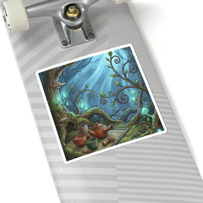 Spring Tea Ceremony Forest Whimsy Sticker | Enchanting Decor Art Print