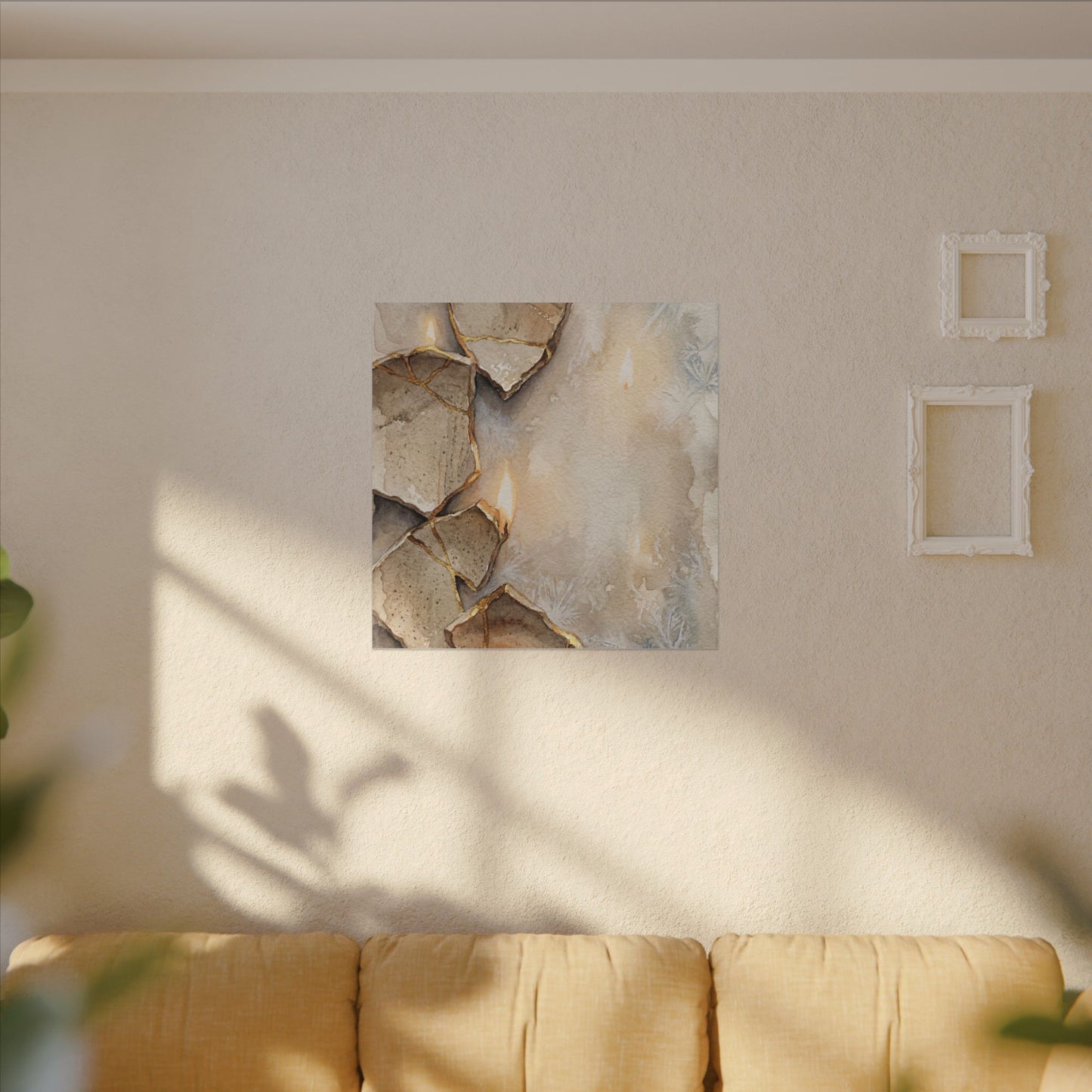 Broken Pottery Winter Canvas Art | Japandi Warm Design