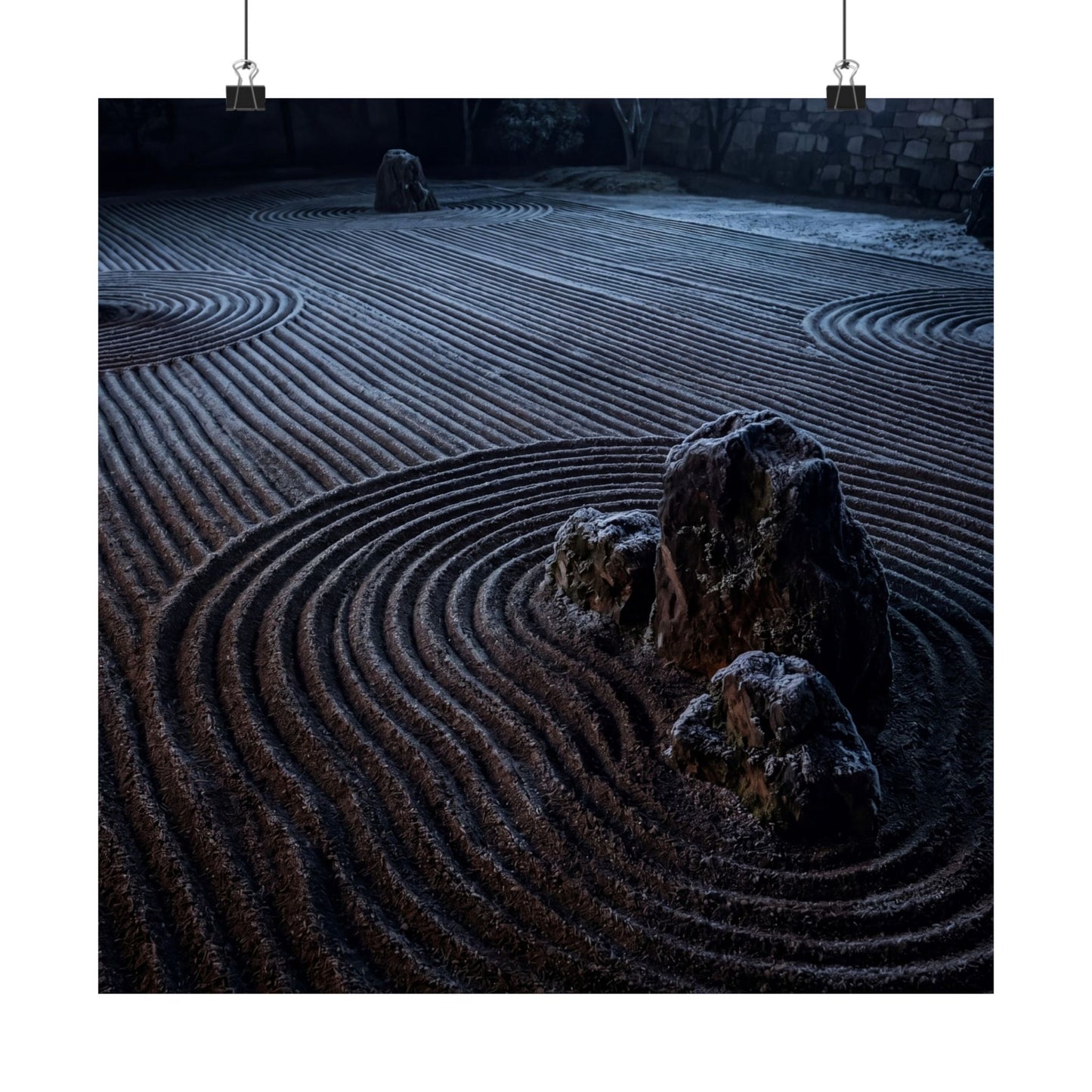 Bold Rock Garden Wall Art Print - Moody Minimal Dark Japandi