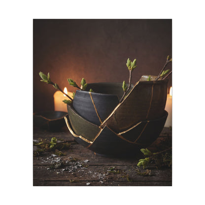Broken Pottery Spring Canvas Art | Dark Japandi Luxurious Design