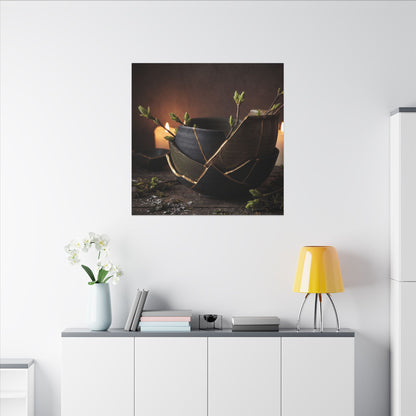 Broken Pottery Spring Canvas Art | Dark Japandi Luxurious Design