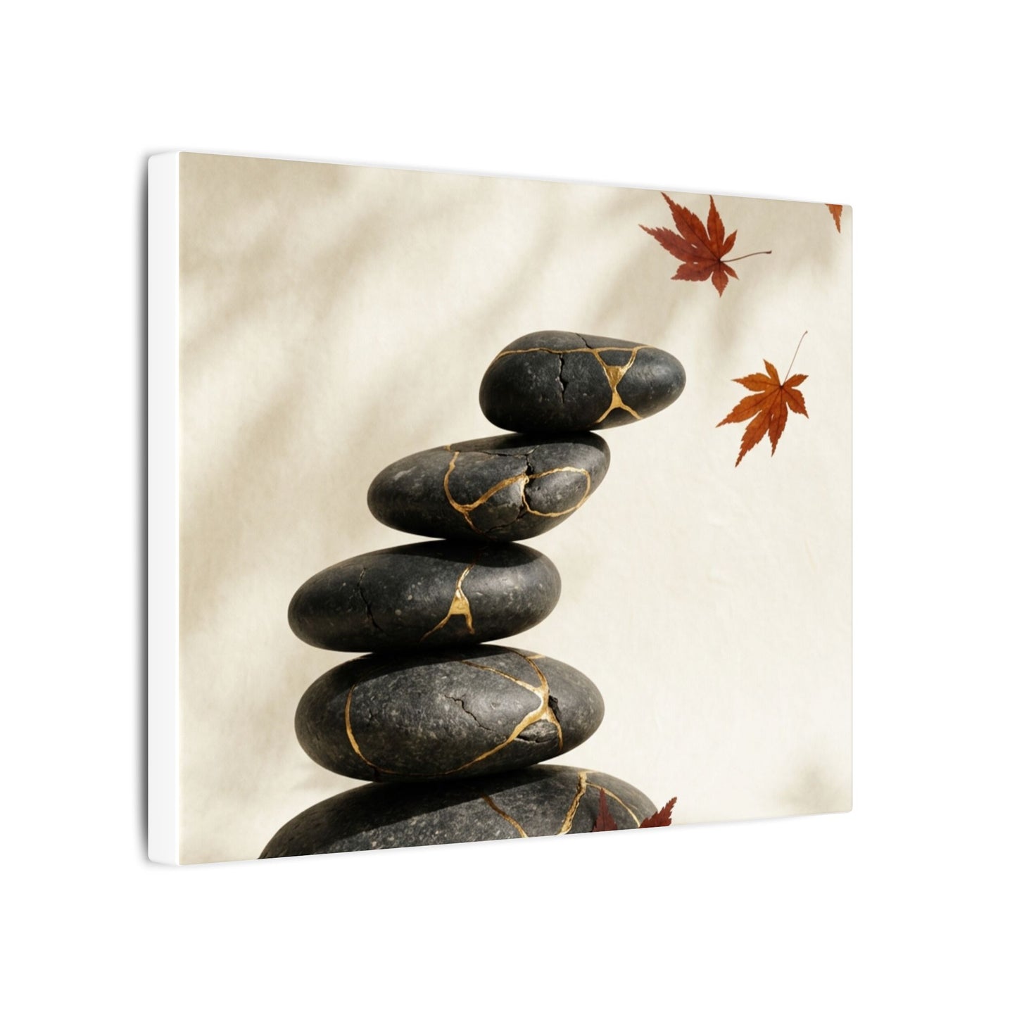 Kintsugi River Stones in Dappled | Crackle Gold Canvas Art