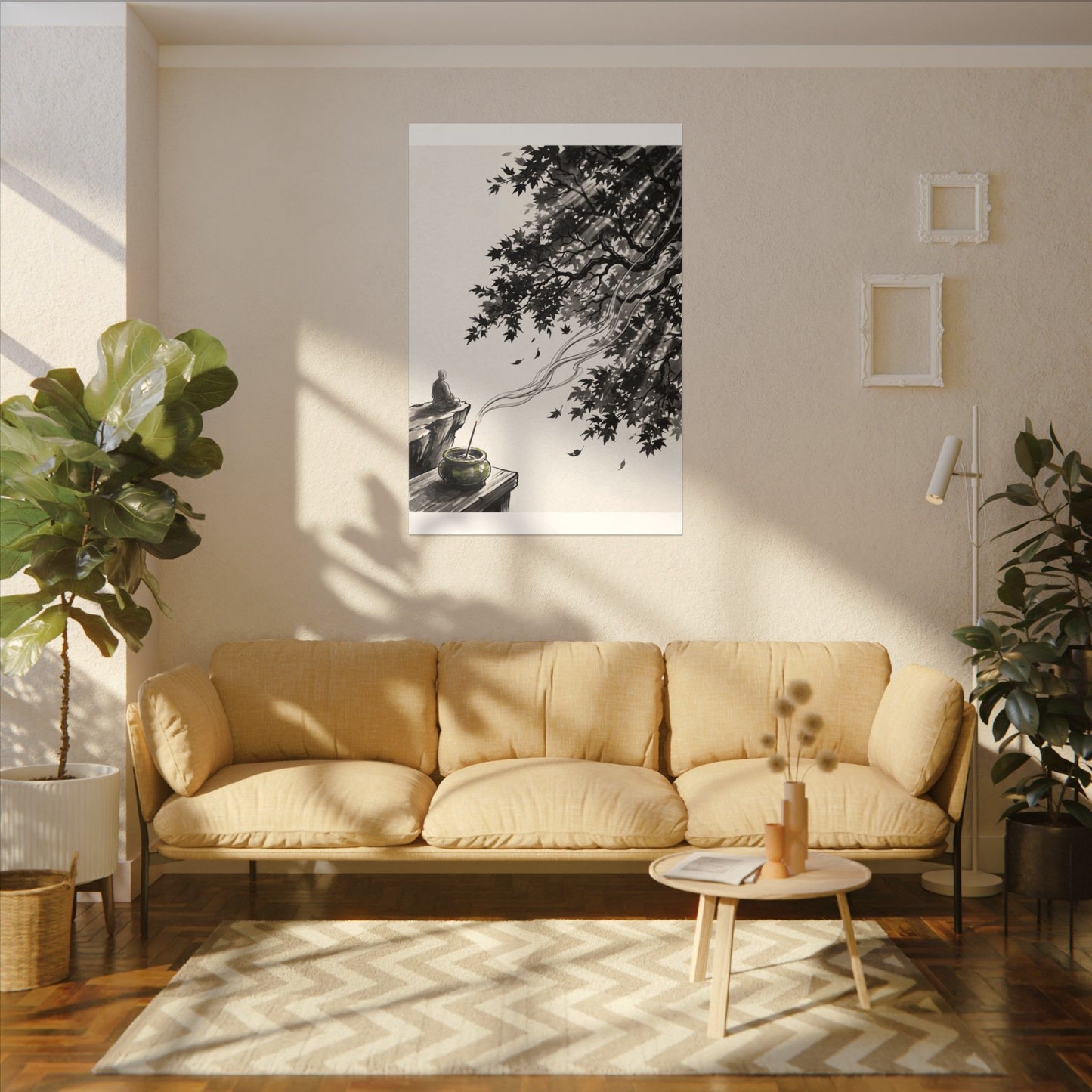 Serene Incense Smoke Canvas Art - Ukiyo E Inspired Zen