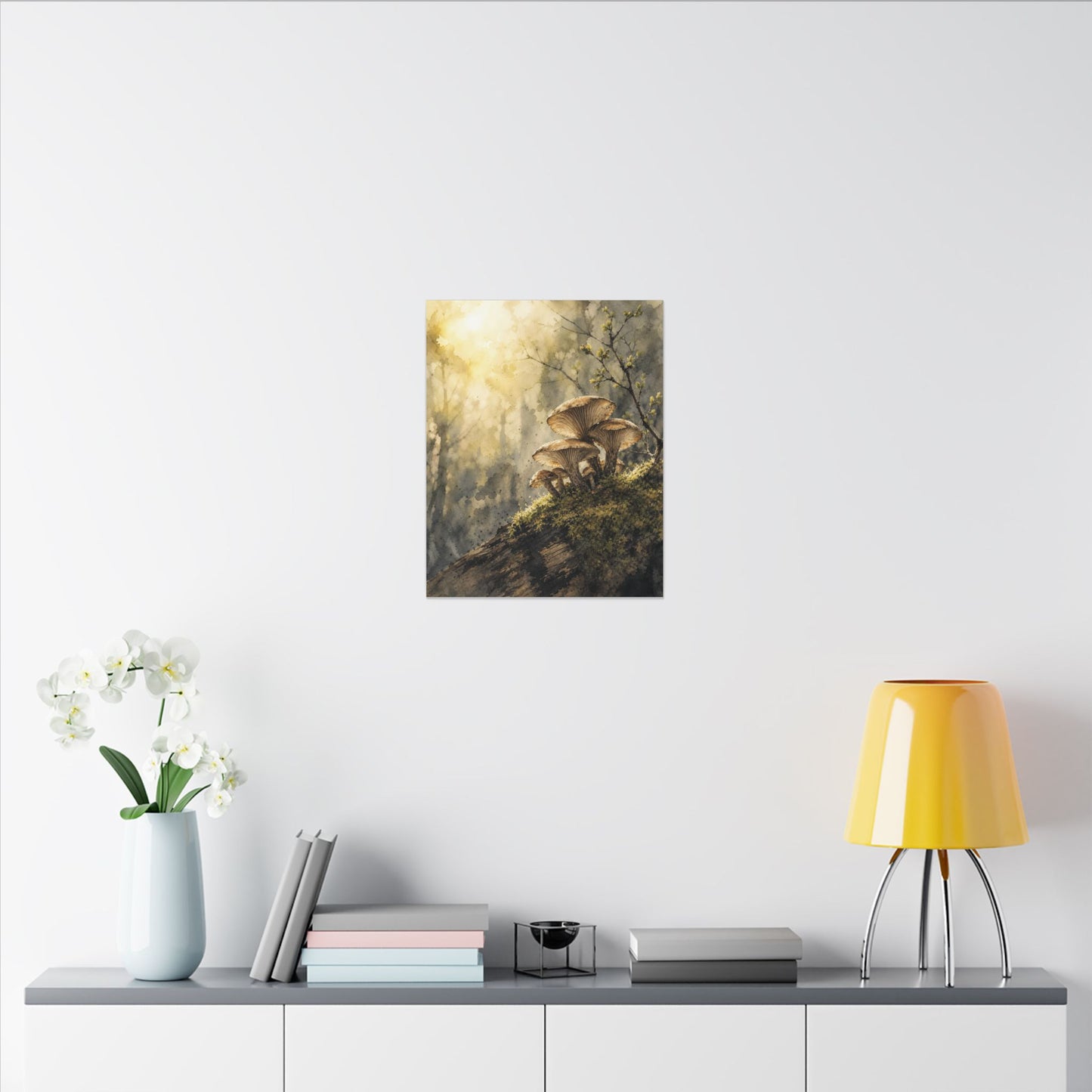Wild Mushrooms Canvas Art | Spring Japandi Watercolor Art