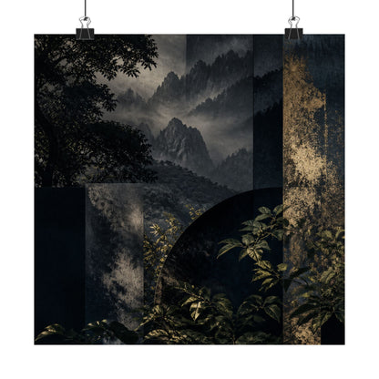 Fukinsei Mountain Mist Wall Art Print - Dark Japandi Moody Minimal