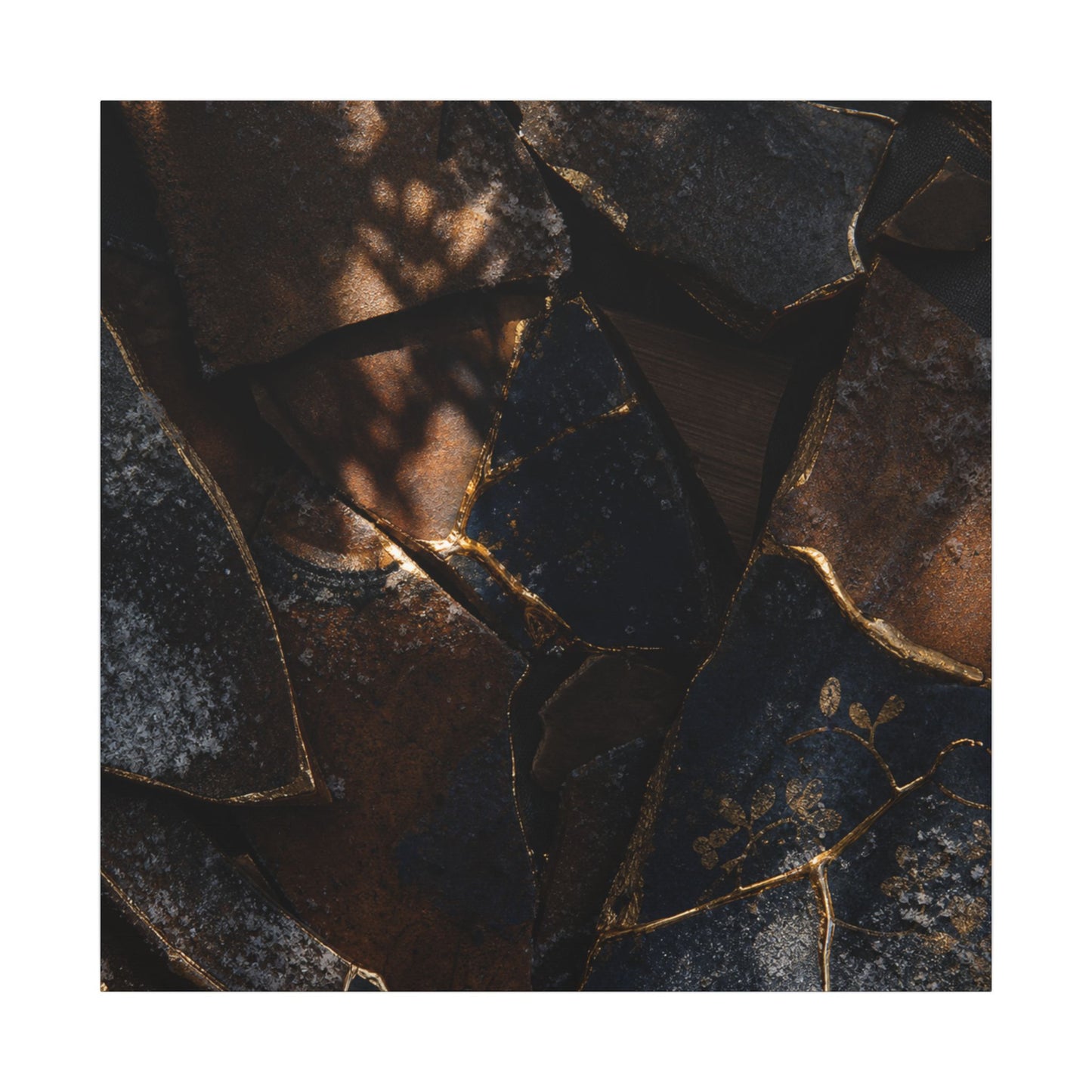 Fukinsei Broken Pottery Canvas Art - Dark Japandi Dark Texture