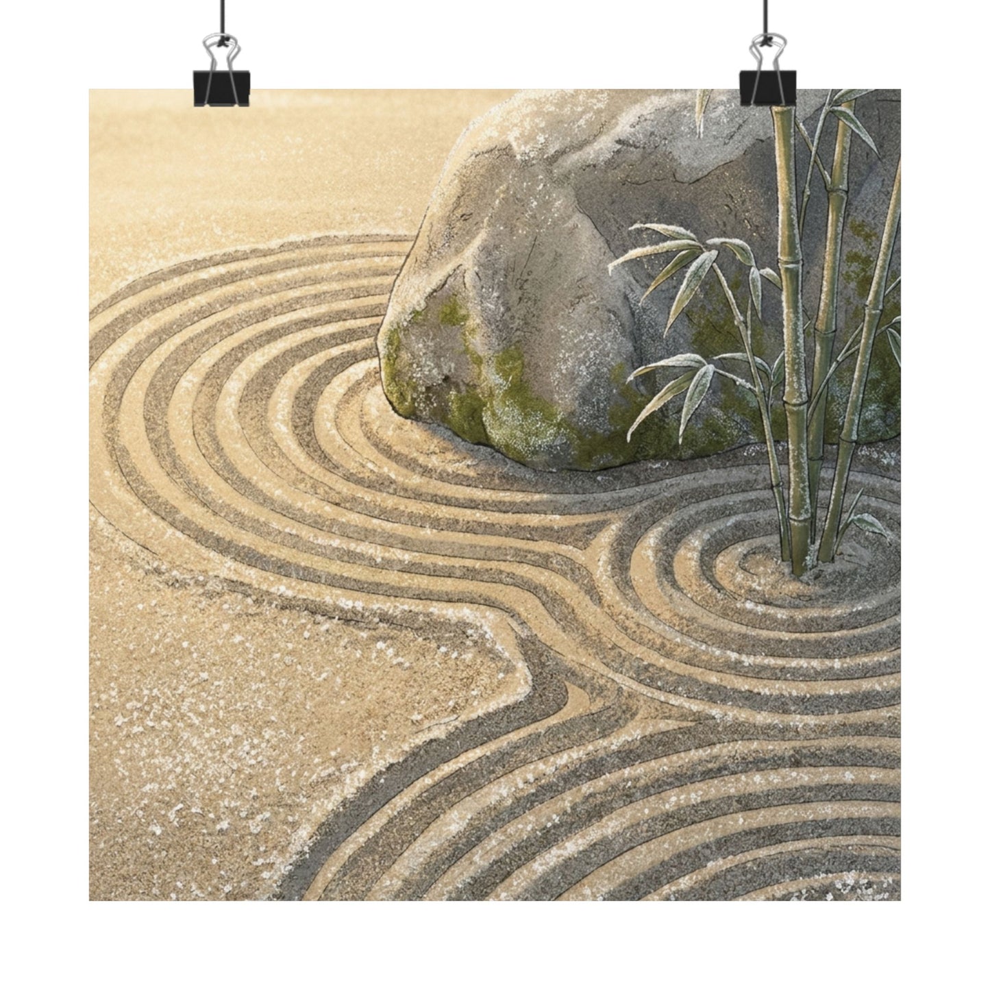 Rock Garden Ukiyo E Inspired Wall Art Print | Peaceful Zen Art