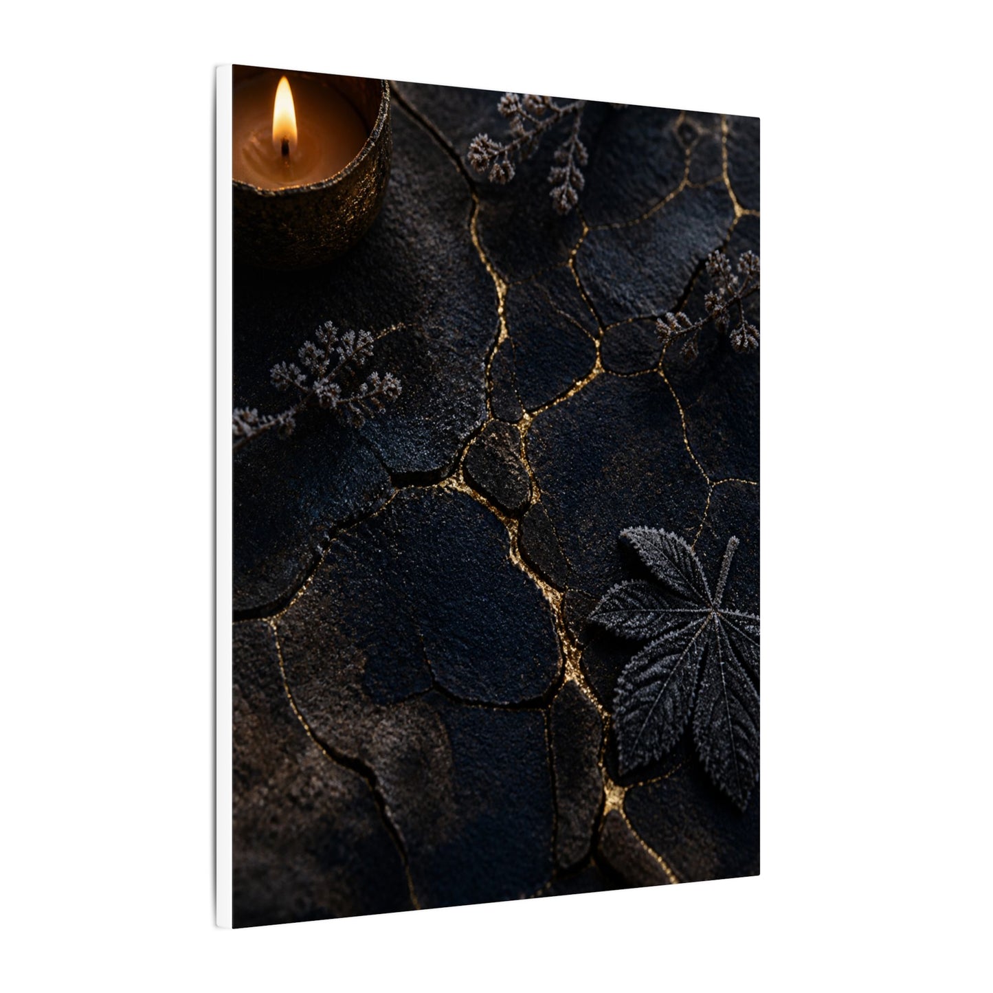 Candlelight Cracked Earth Canvas Art - Dark Japandi Ma