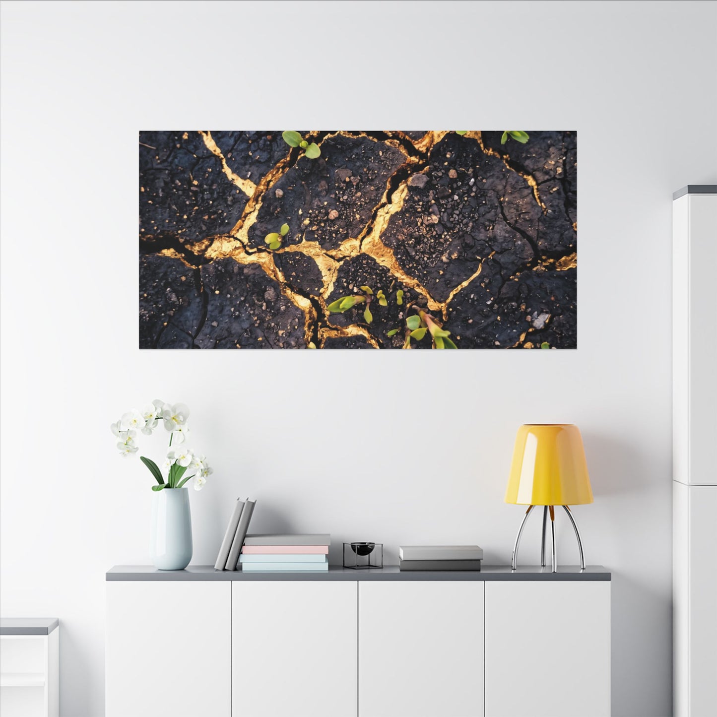 Spring Cracked Earth Crackle Gold Canvas Art | Healing Decor