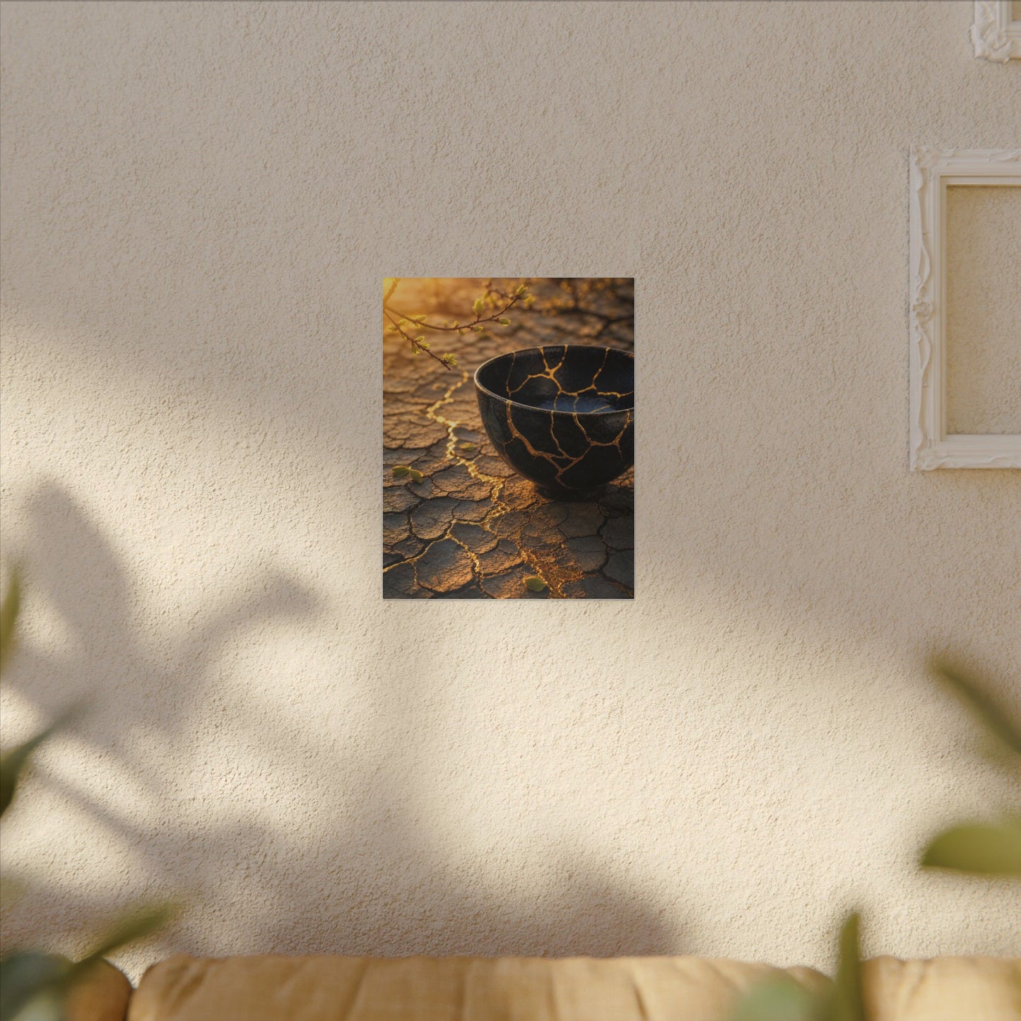 Golden Hour Cracked Earth Canvas Art - Kintsugi Fukinsei
