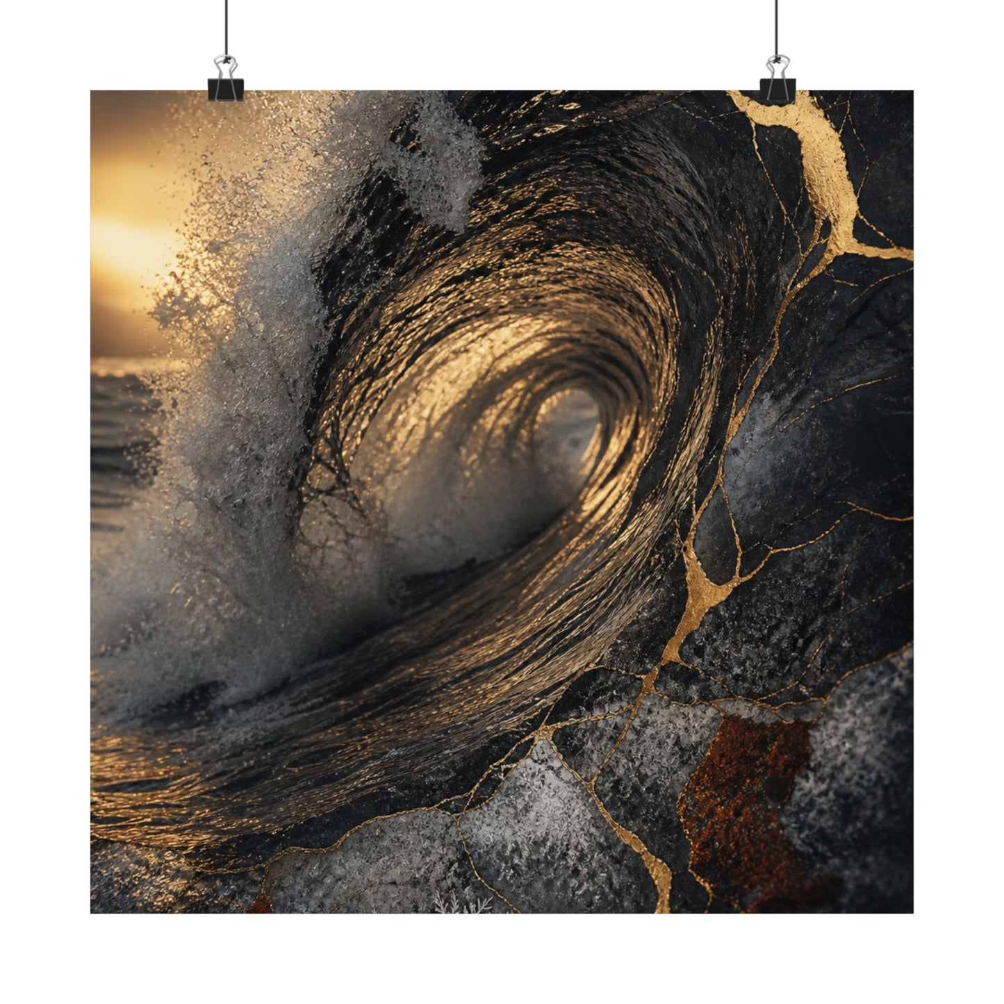 Healing Ocean Wave Wall Art Print - Gold Vein Kintsugi