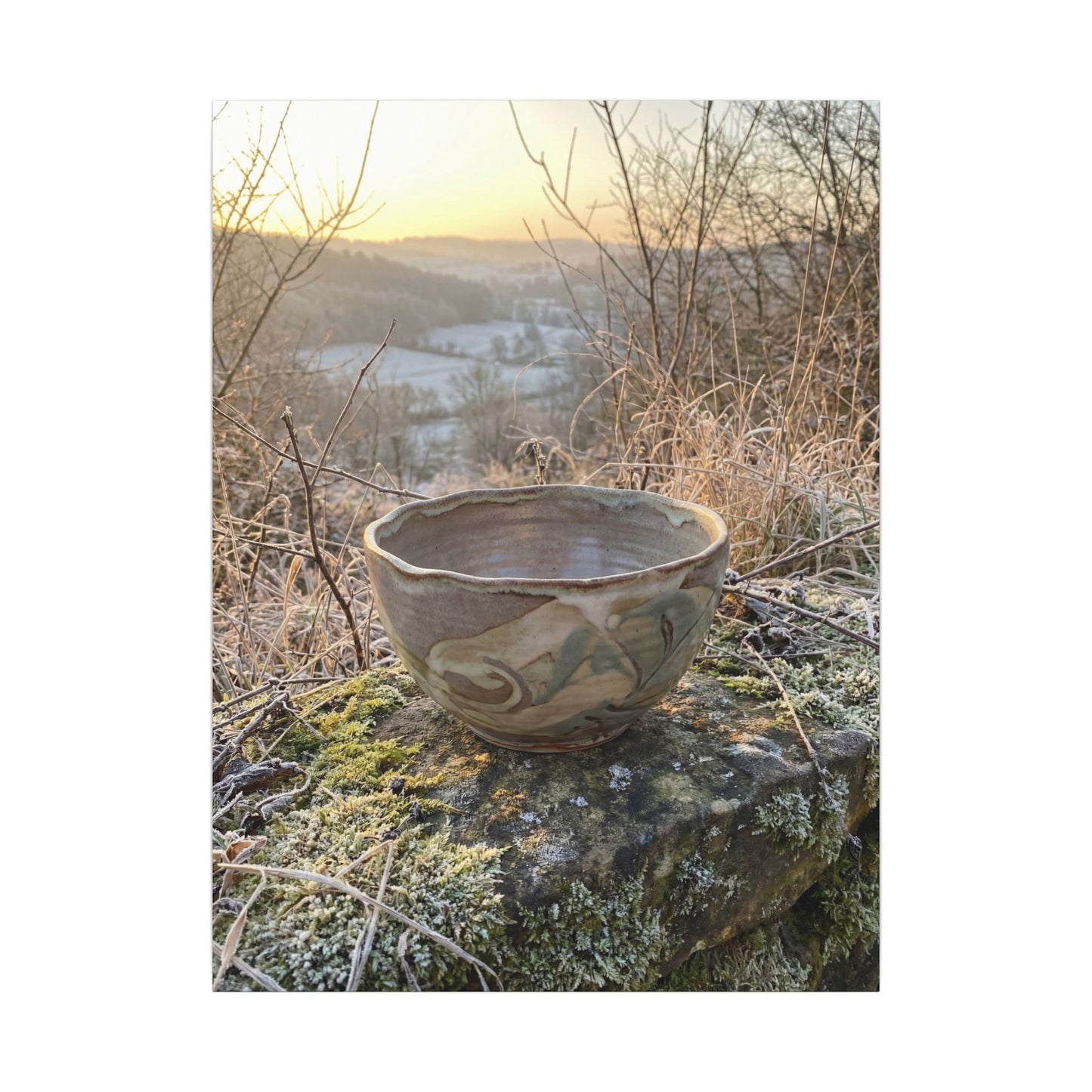 Golden Hour Ceramic Bowl Canvas Art - Japandi Shibui