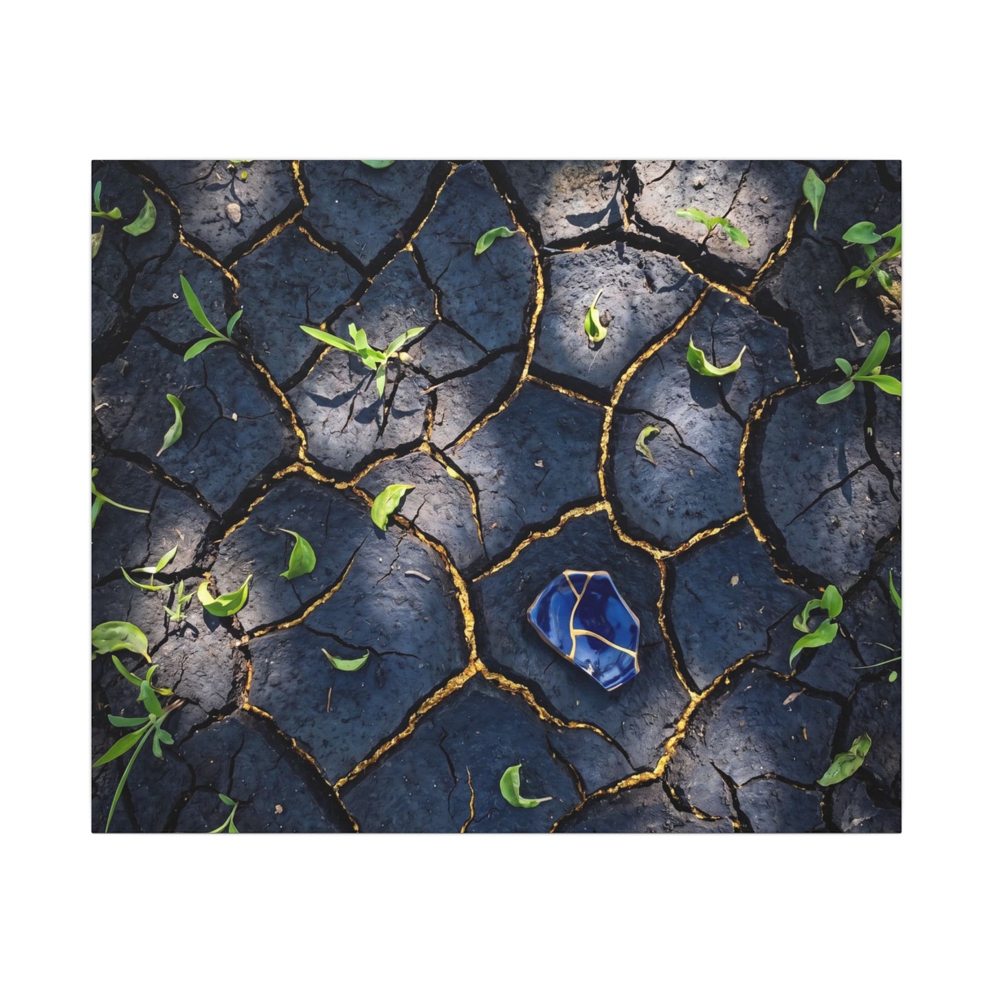 Cracked Earth Canvas Art | Spring Dark Japandi Moody Minimal Art