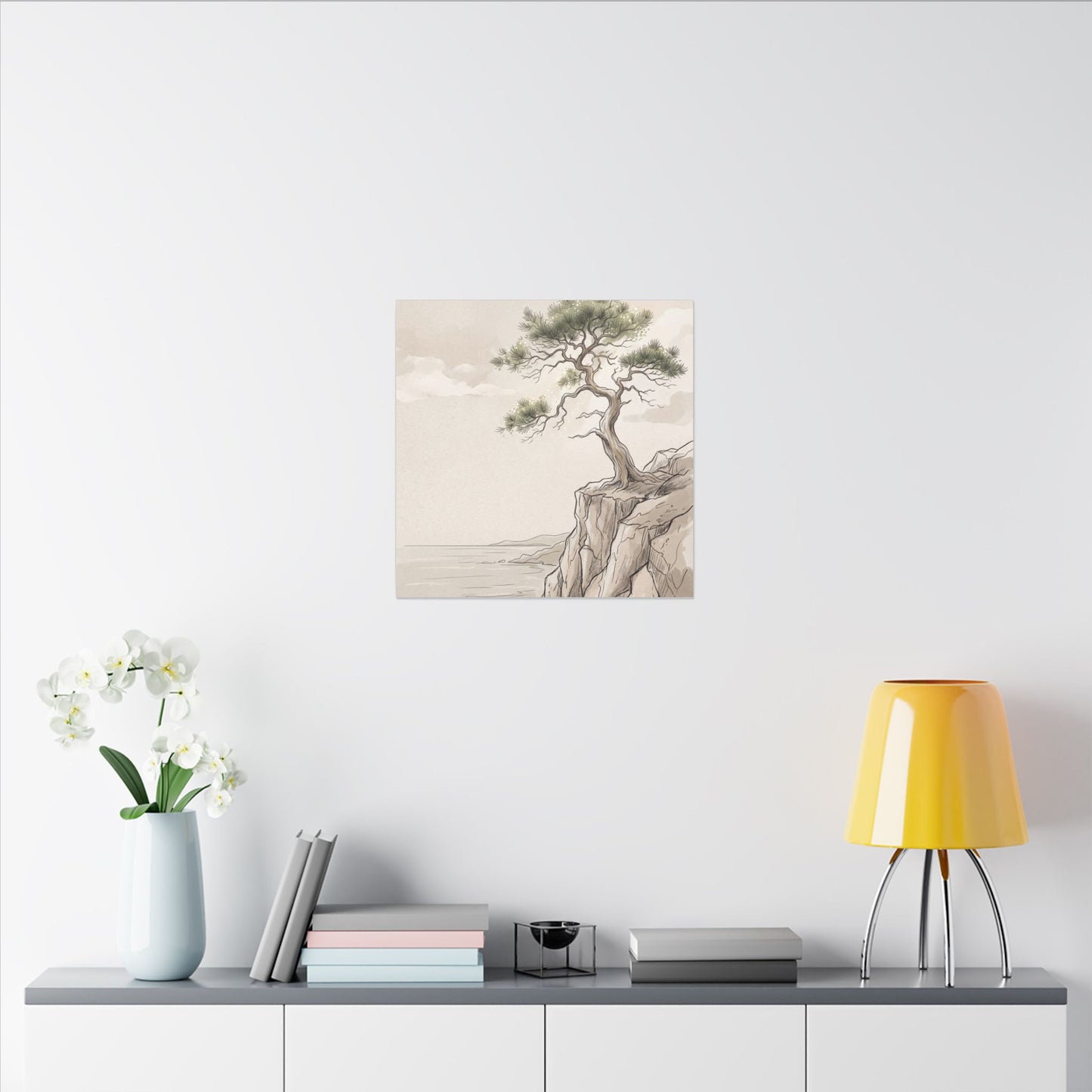 Japandi Pine Tree in Dappled | Minimal Line Canvas Art