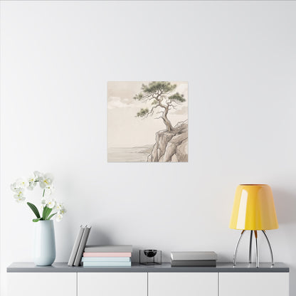 Japandi Pine Tree in Dappled | Minimal Line Canvas Art