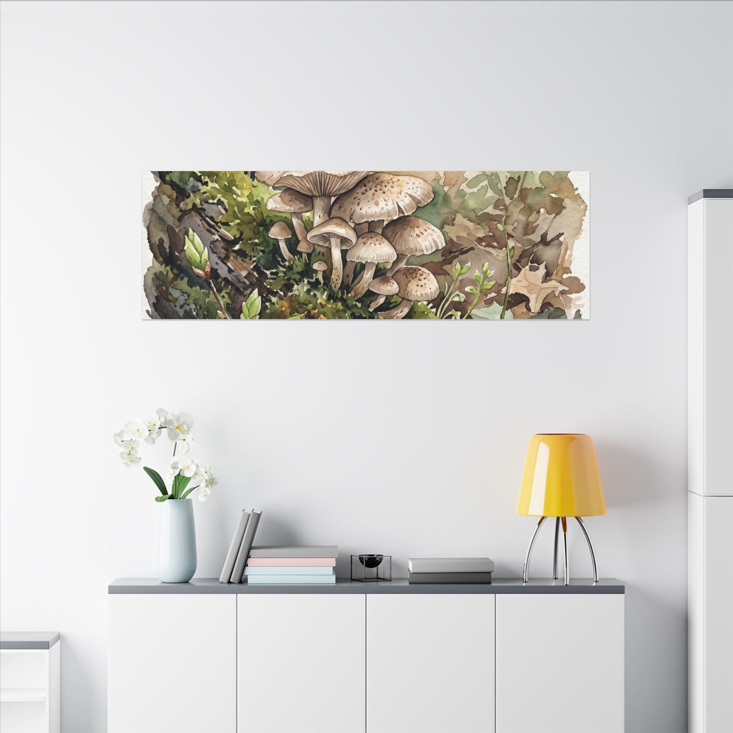 Wild Mushrooms Canvas Art | Spring Japandi Watercolor Art