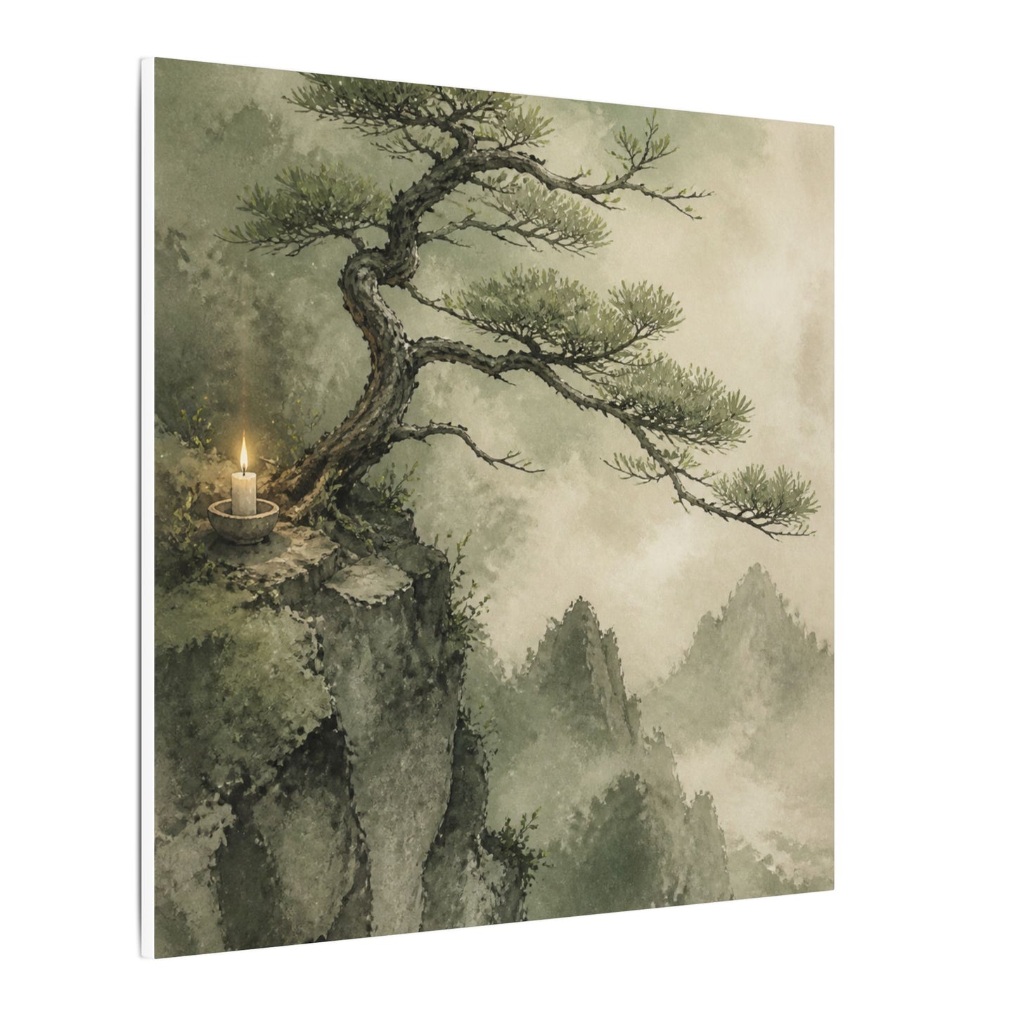 Candlelight Pine Tree Canvas Art - Japandi Kanso