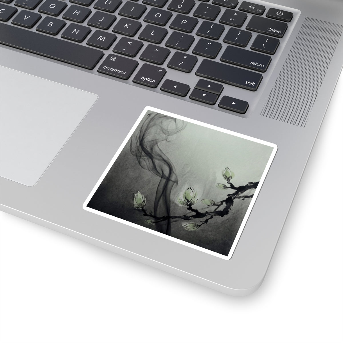 Incense Smoke Charcoal Ink Sticker | Moody Dark Japandi Art