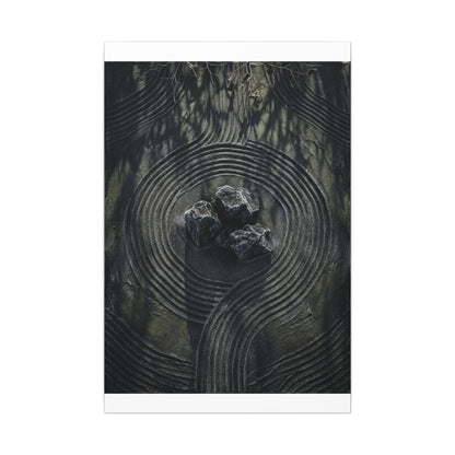 Moody Rock Garden Canvas Art - Dark Texture Dark Japandi