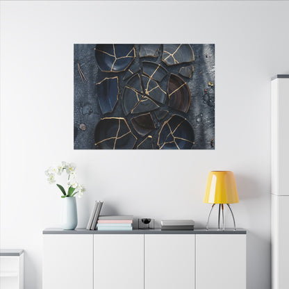 Dark Japandi Broken Pottery in Dappled | Shadow Zen Canvas Art