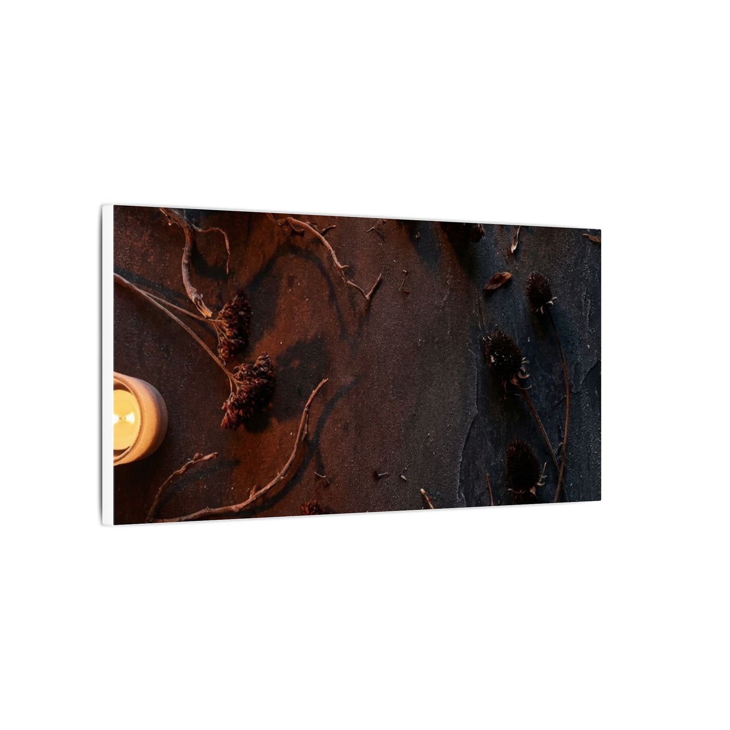 Dried Flowers Canvas Art | Winter Dark Japandi Moody Minimal Art