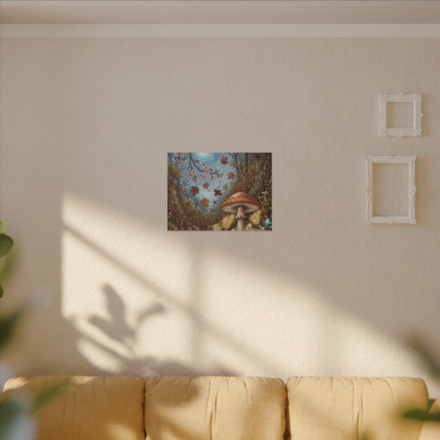 Autumn Cherry Blossom Mushroom Illustration Canvas Art | Enchanting Decor
