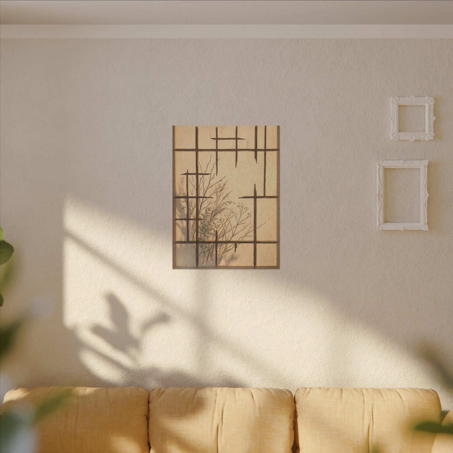 Shoji Screen Canvas Art | Winter Japandi Minimal Line Art