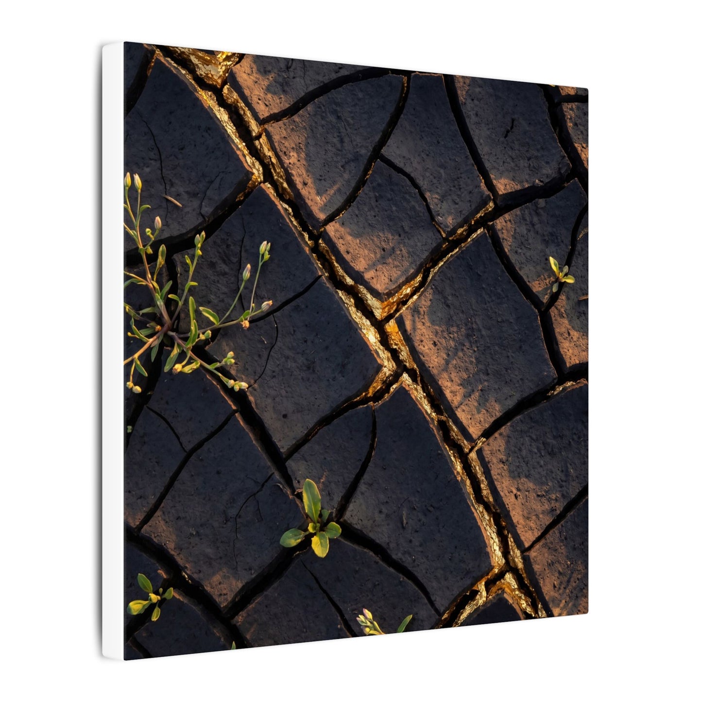 Kintsugi Cracked Earth in Golden Hour | Gold Vein Canvas Art