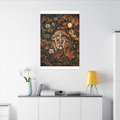 Autumn Dried Flowers Mushroom Illustration Canvas Art | Earthy Decor