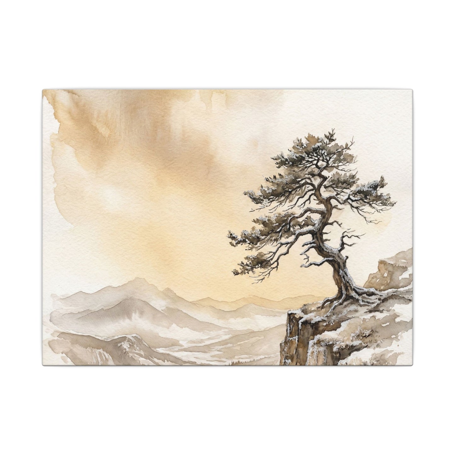 Pine Tree Canvas Art | Winter Japandi Watercolor Art Art Print