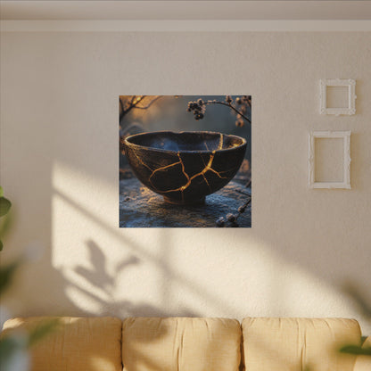 Ceramic Bowl Canvas Art | Winter Kintsugi Gold Repair Art