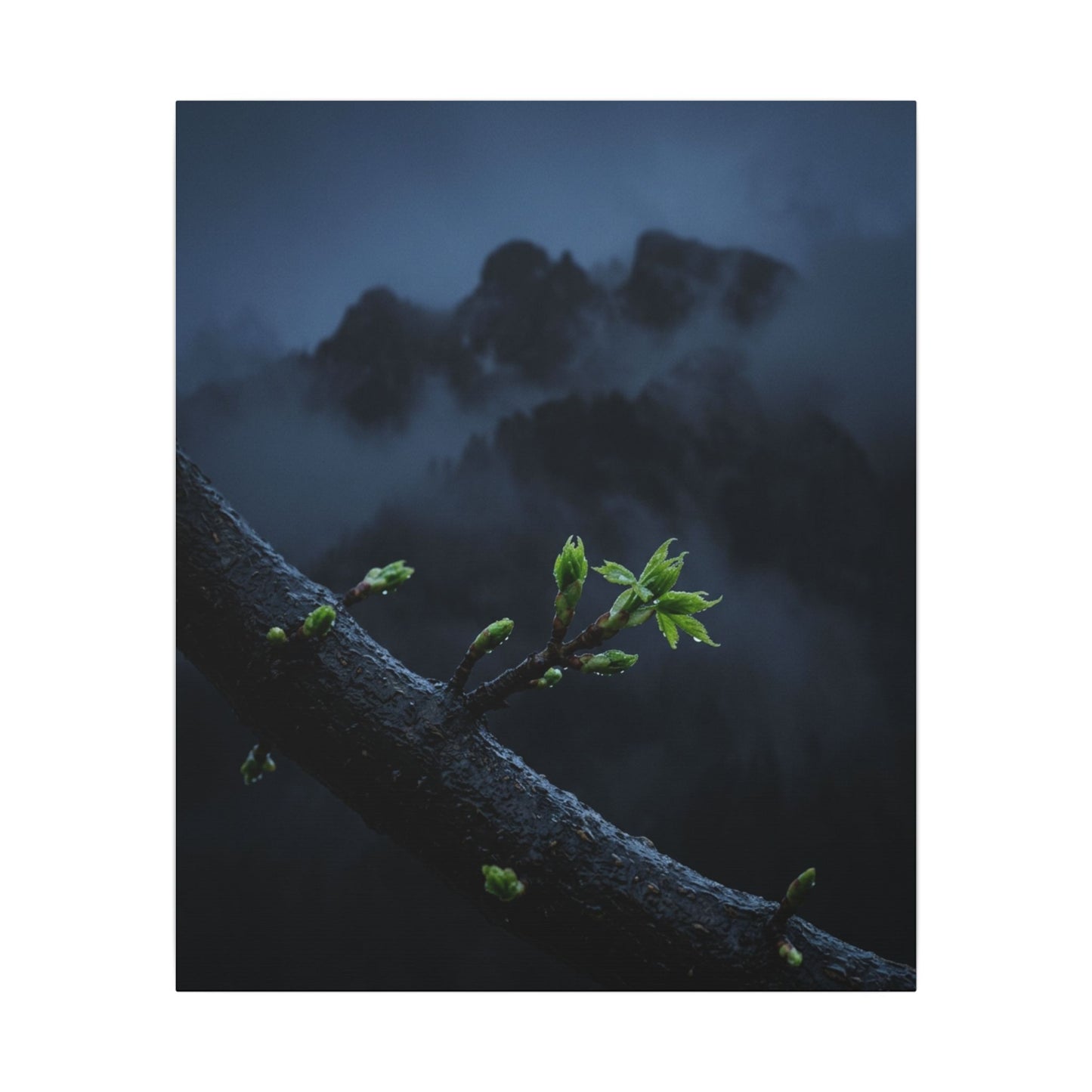 Moonlight Mountain Mist Canvas Art - Dark Japandi Kanso