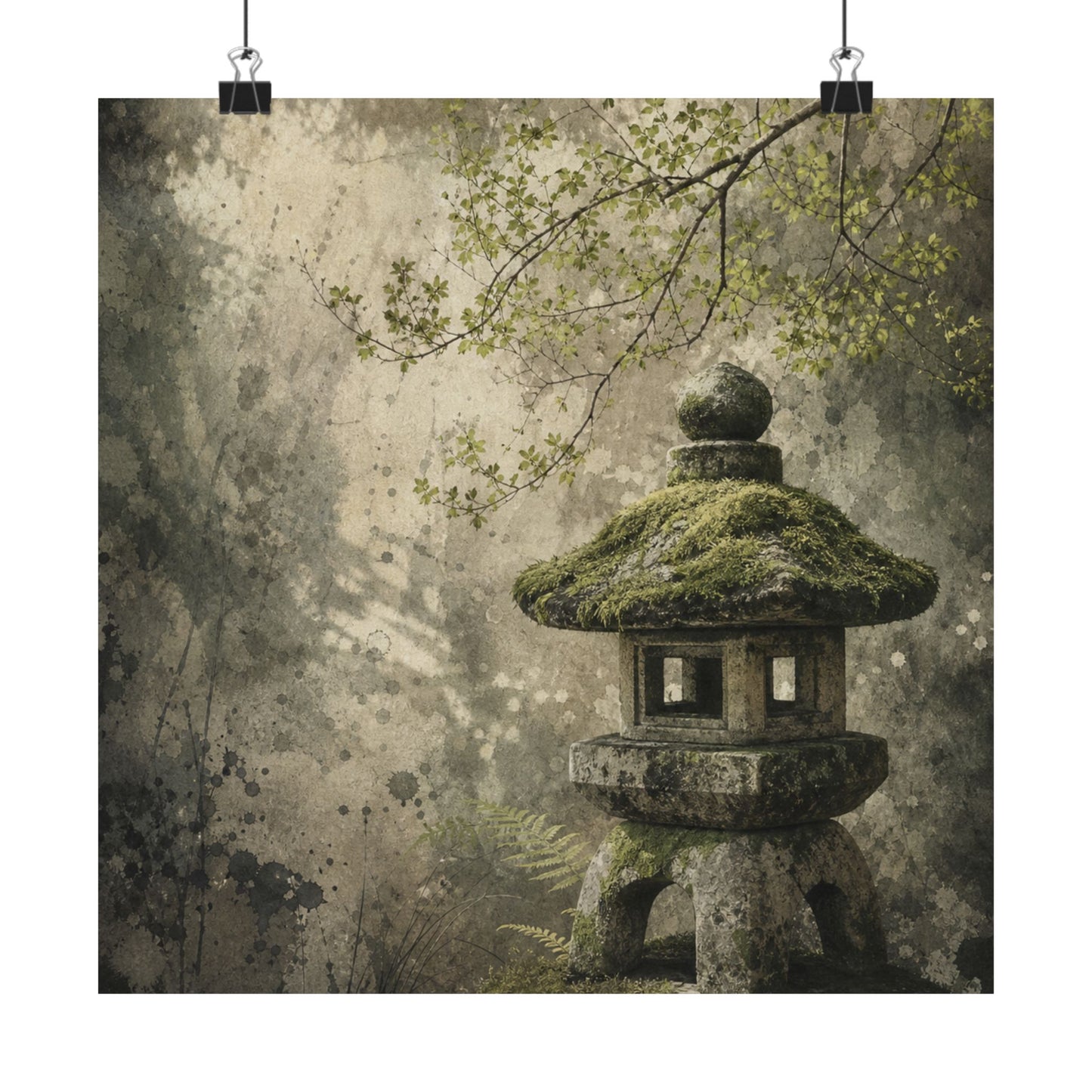 Stone Lantern Texture Wall Art Print | Neutral Japandi Art