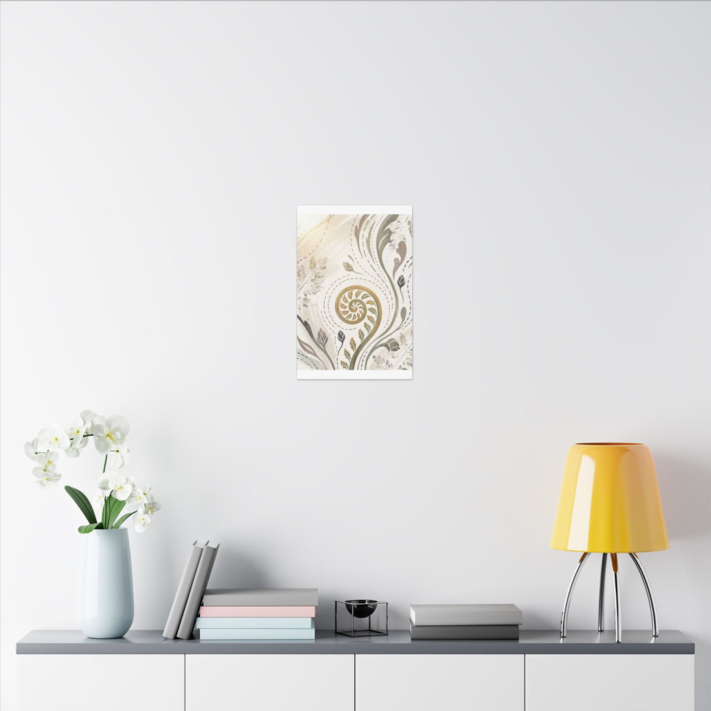Japandi Fern Unfurling in Golden Hour | Japanese Pattern Canvas Art