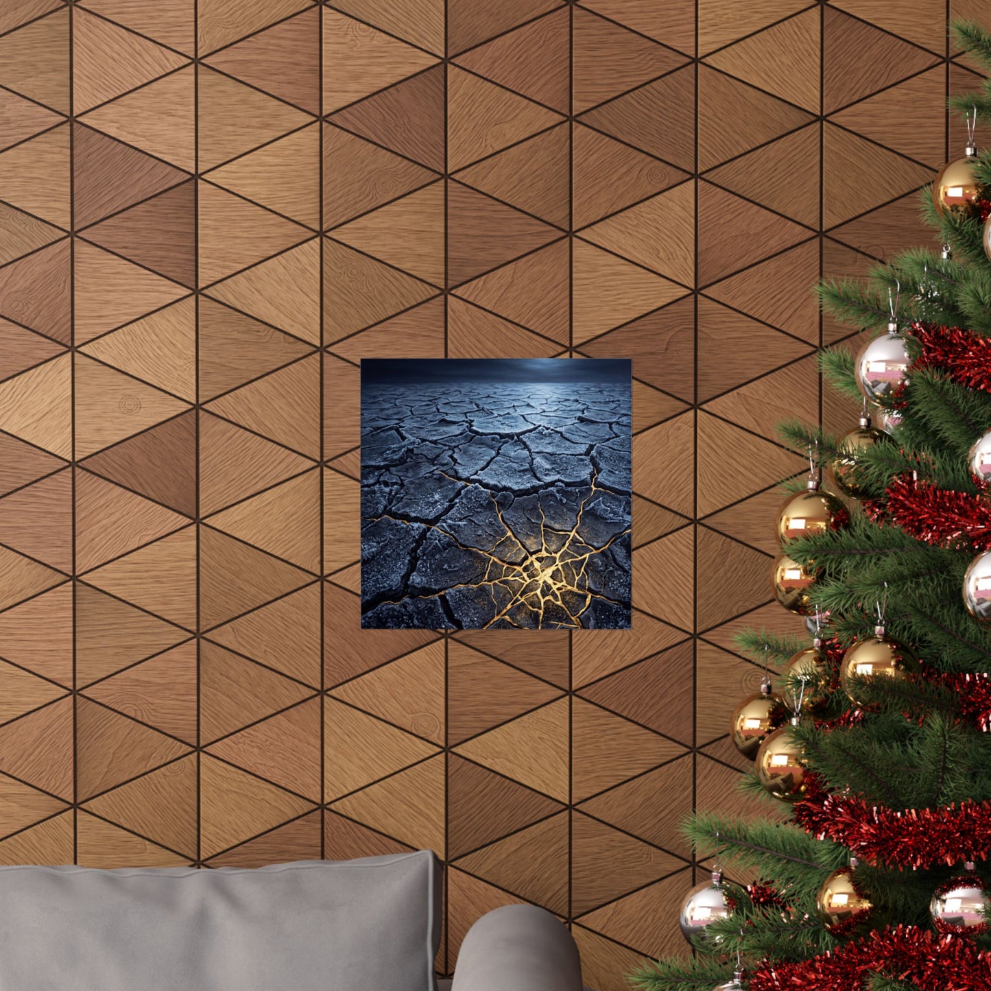 Artful Cracked Earth Wall Art Print - Gold Vein Kintsugi
