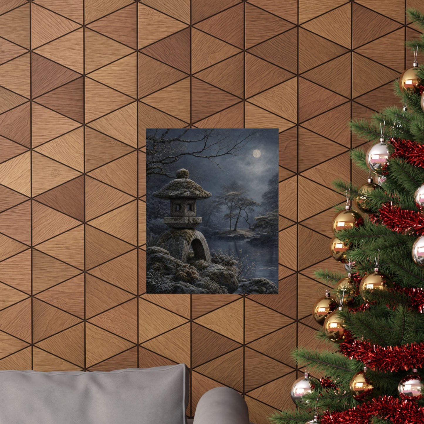 Winter Stone Lantern Japanese Pattern Wall Art Print | Earthy Decor