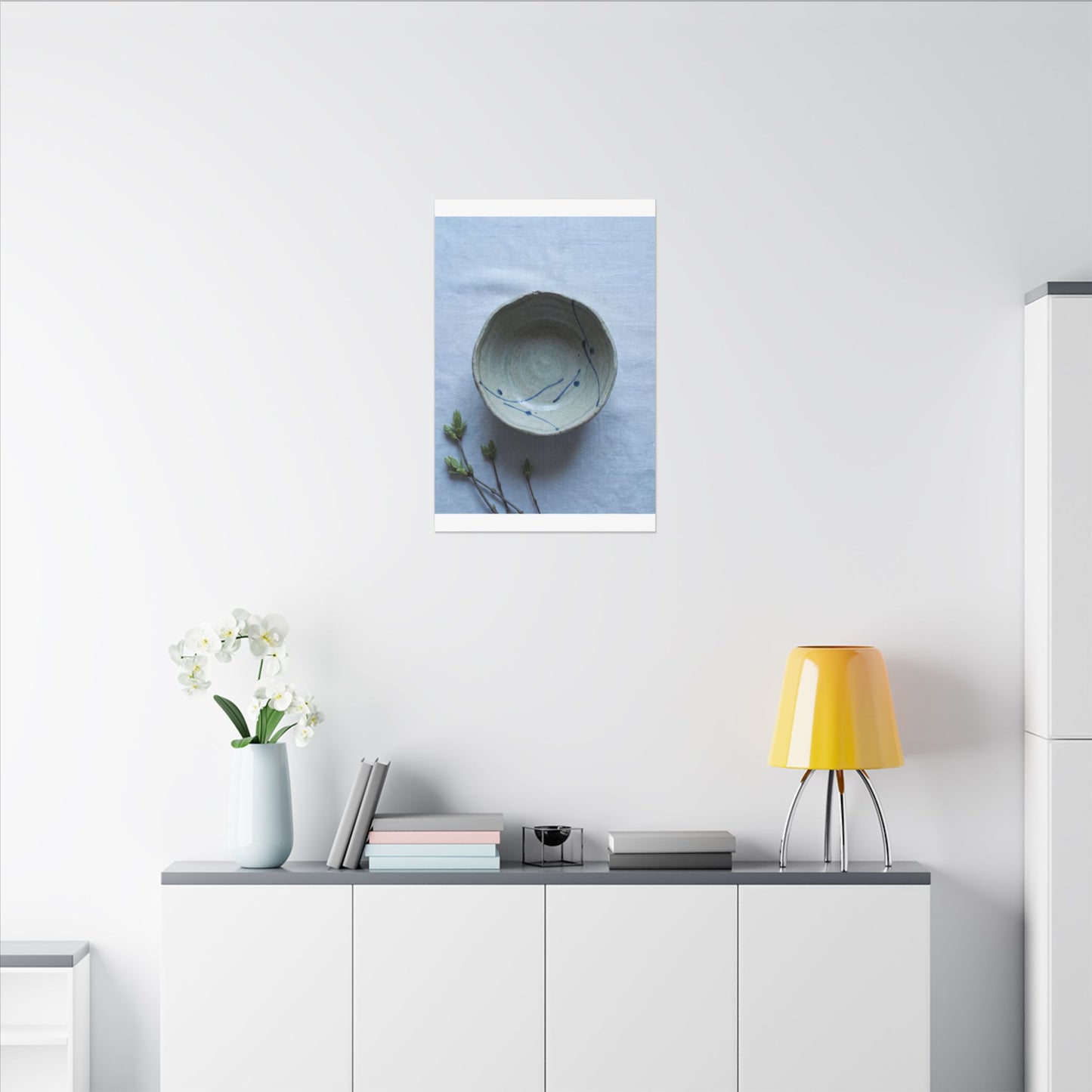 Spring Ceramic Bowl Minimal Line Canvas Art | Warm Decor