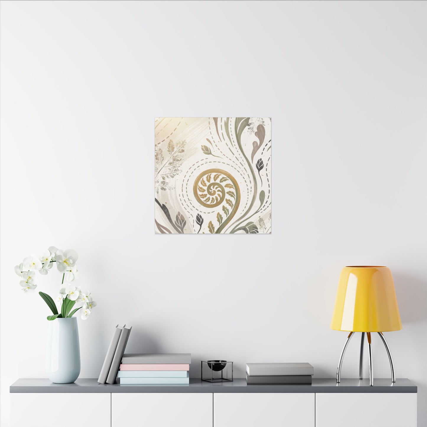 Japandi Fern Unfurling in Golden Hour | Japanese Pattern Canvas Art