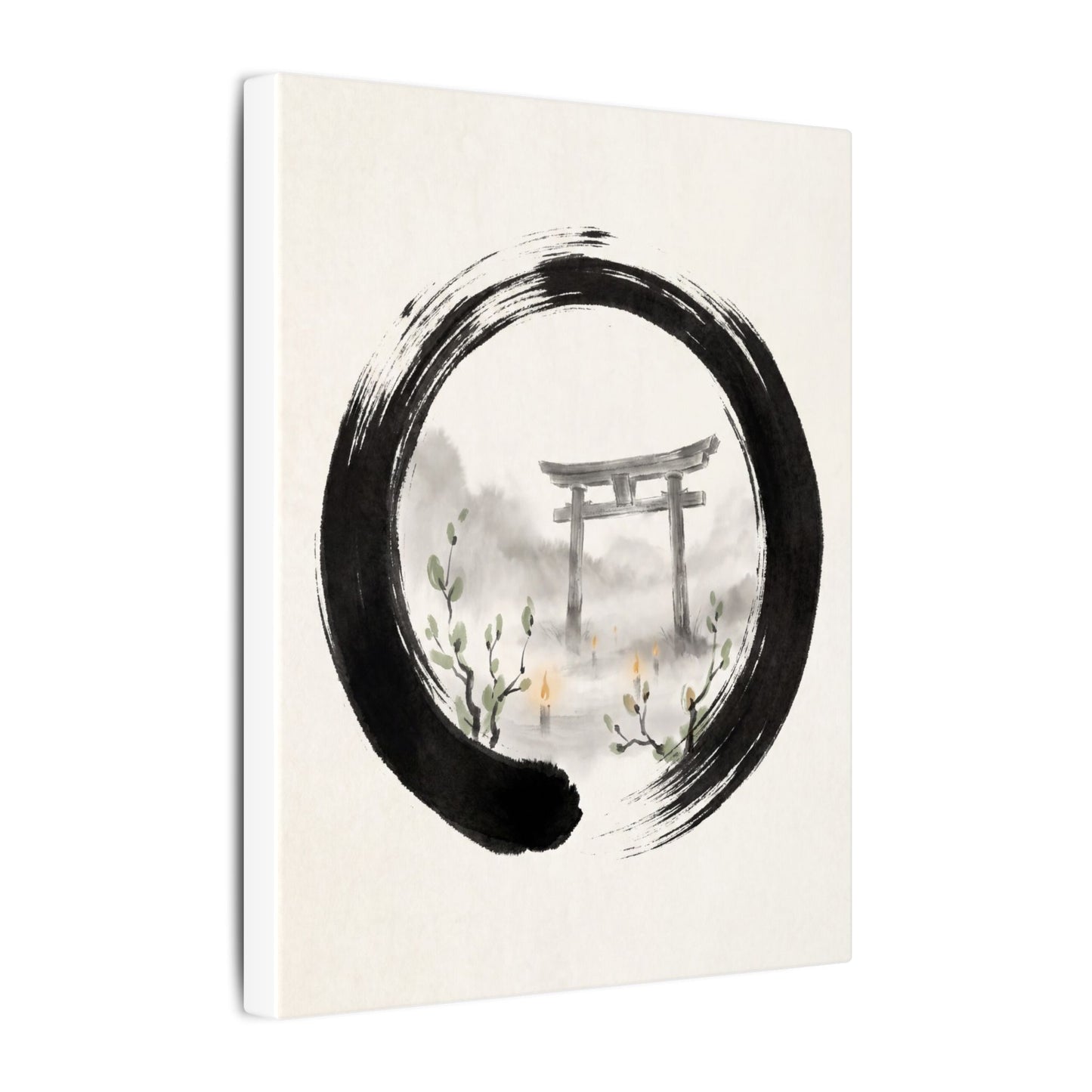 Spring Torii Gate Enso Canvas Art | Tranquil Decor