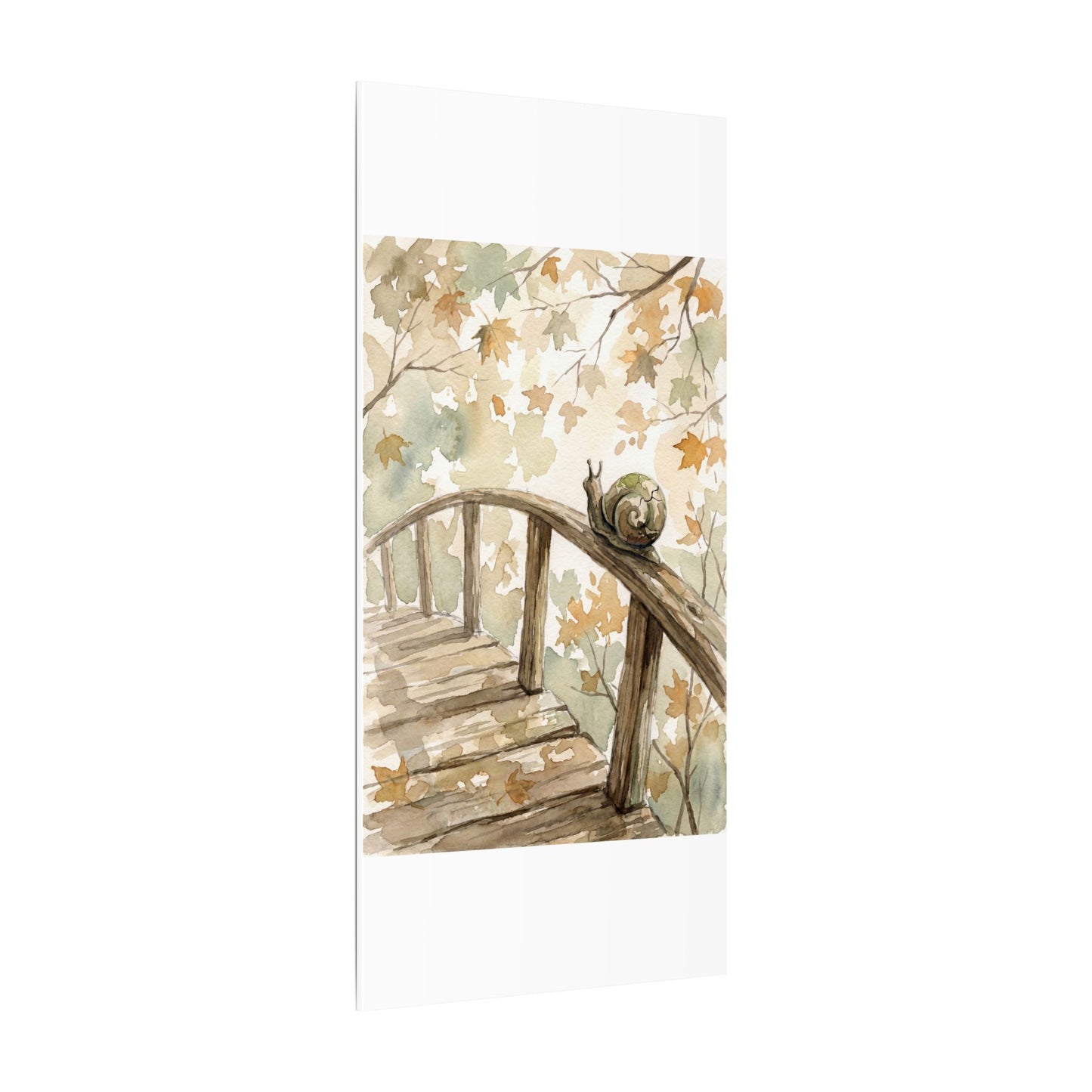 Wooden Bridge Canvas Art | Autumn Japandi Watercolor Art