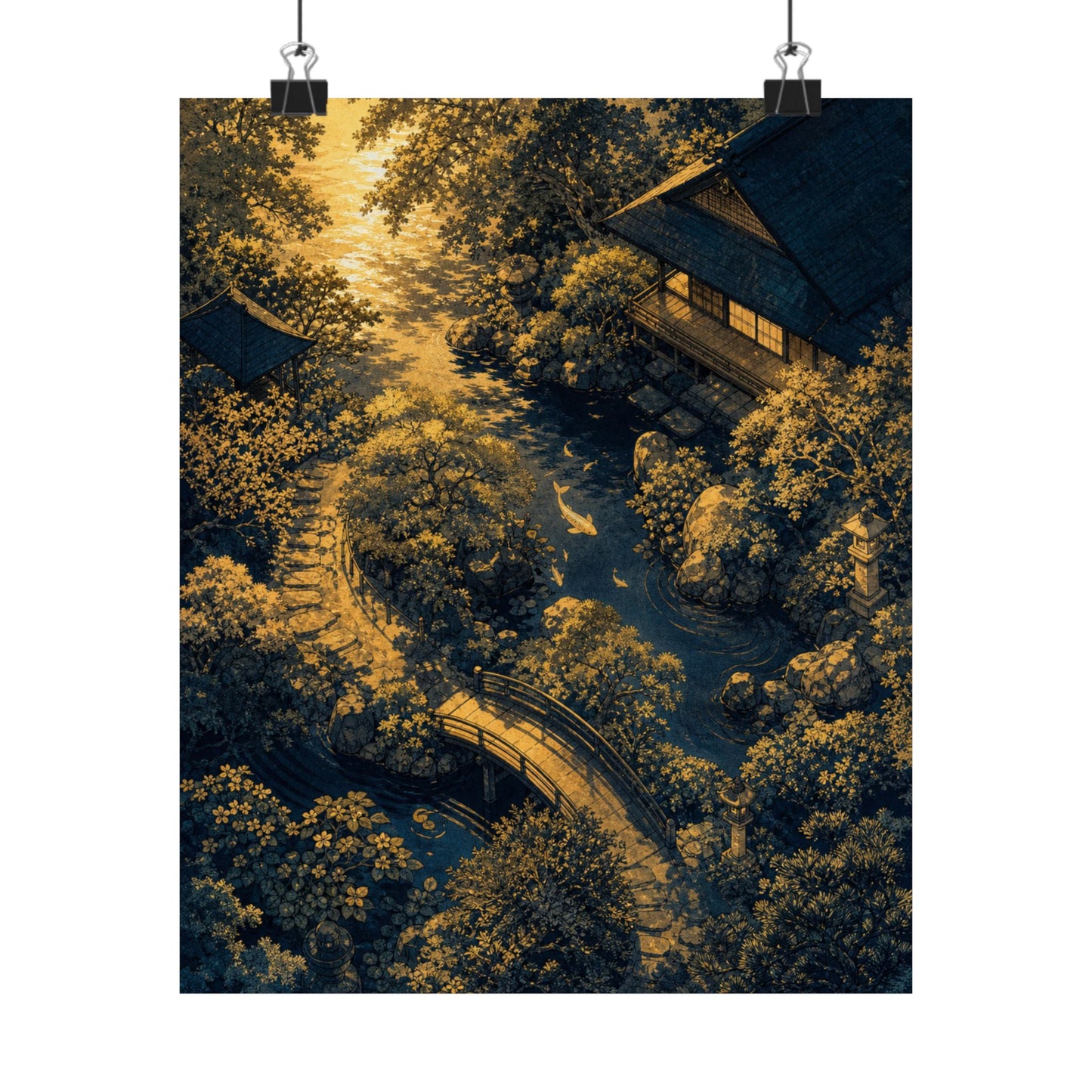 Moonlit Garden Ukiyo E Inspired Wall Art Print | Calm Zen Art