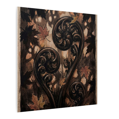Mono No Aware Fern Unfurling Canvas Art - Dark Japandi Charcoal Ink