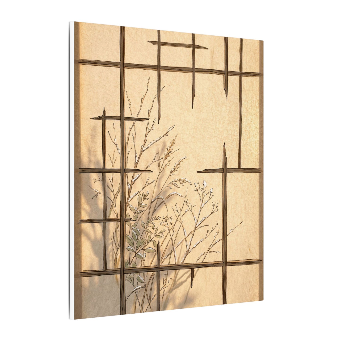 Shoji Screen Canvas Art | Winter Japandi Minimal Line Art