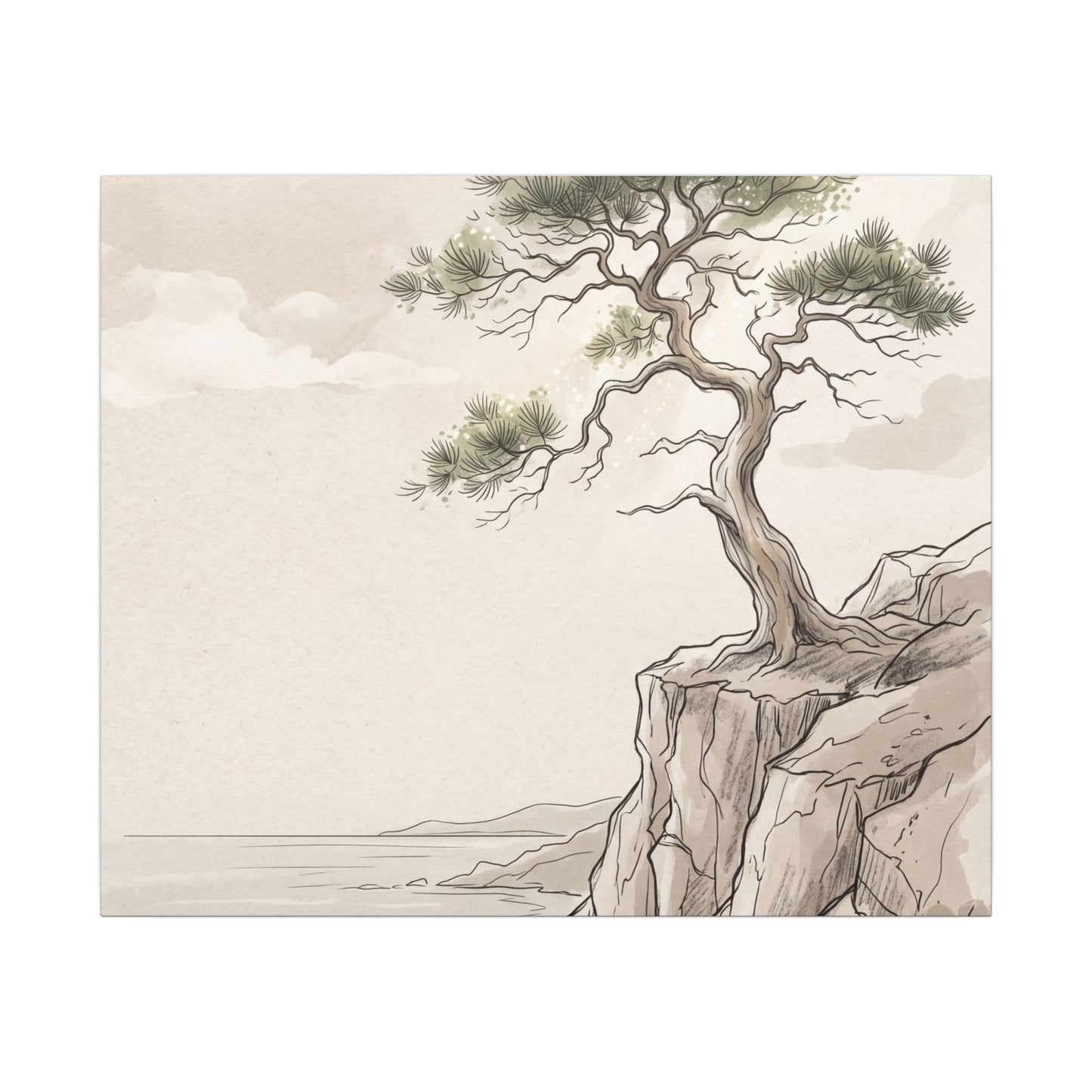 Japandi Pine Tree in Dappled | Minimal Line Canvas Art